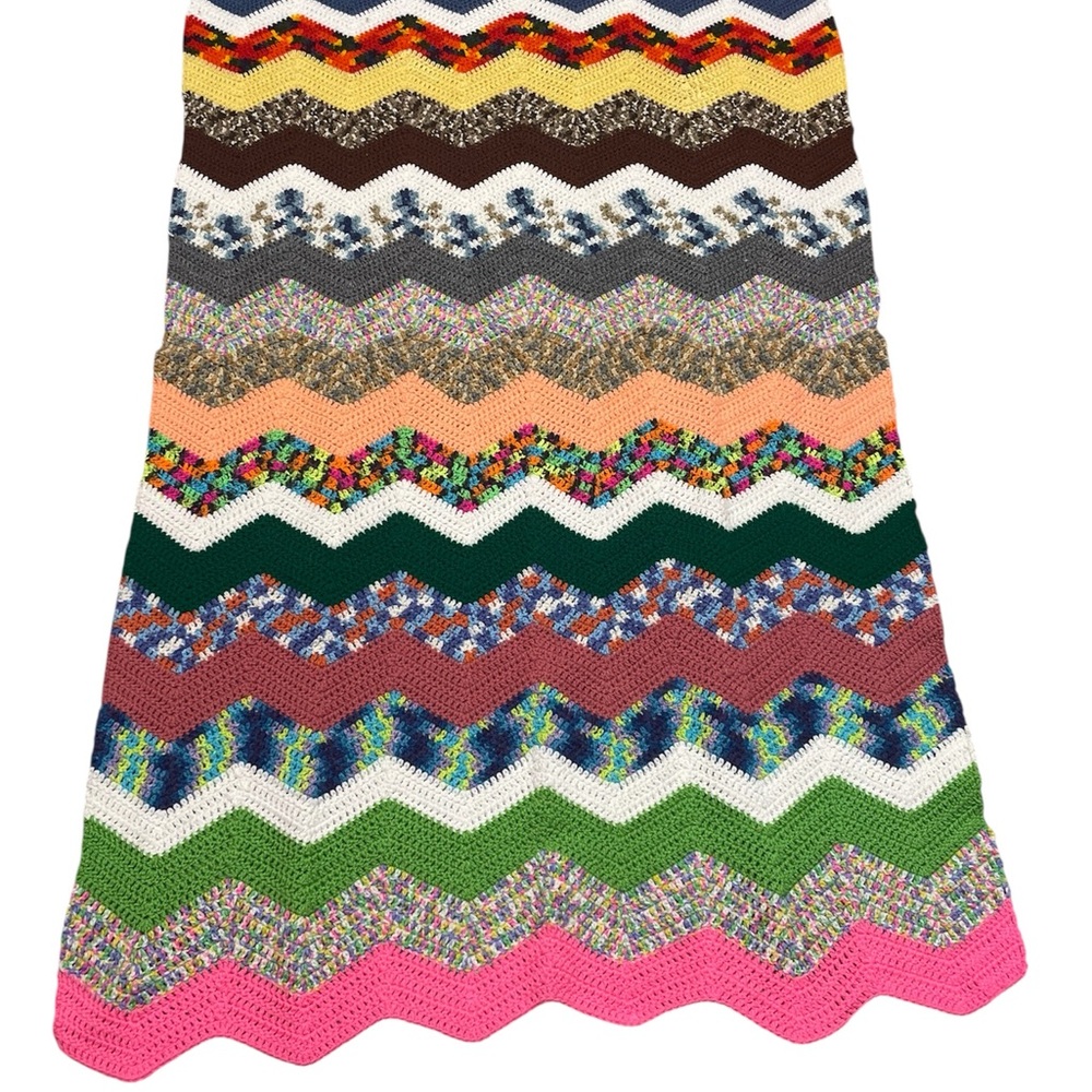Handmade Crochet Afghan Blanket - Colorful Chevron Throw - Cozy Home Decor